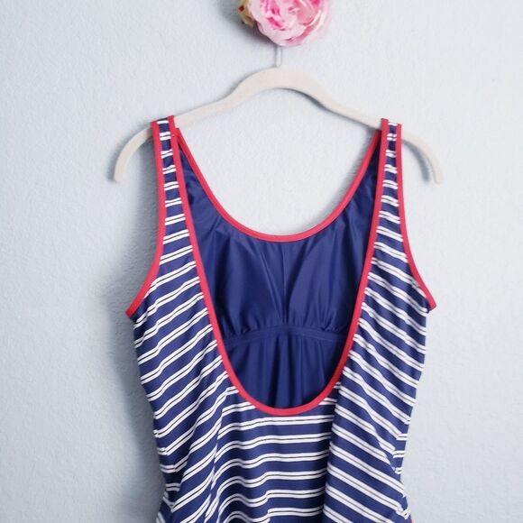 Vineyard Vines Blue and White Striped Red Trimmed One Piece Swimsuit - Picture 4 of 8
